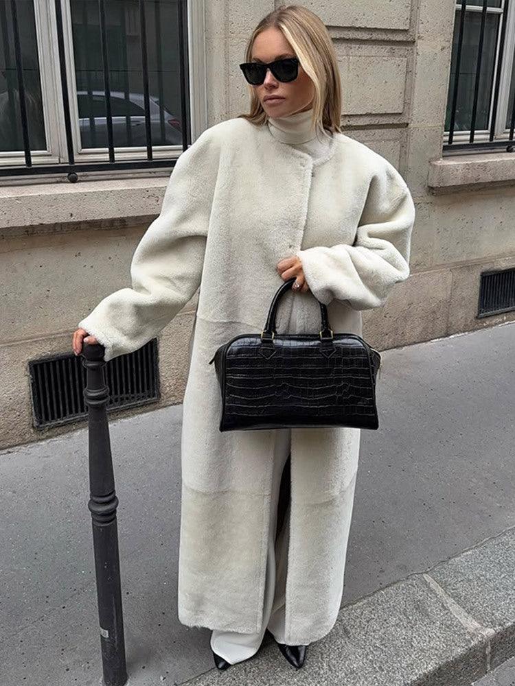 Majestic Cream Belted Faux Fur Long Coat - TEVQA