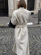 Majestic Cream Belted Faux Fur Long Coat - TEVQA