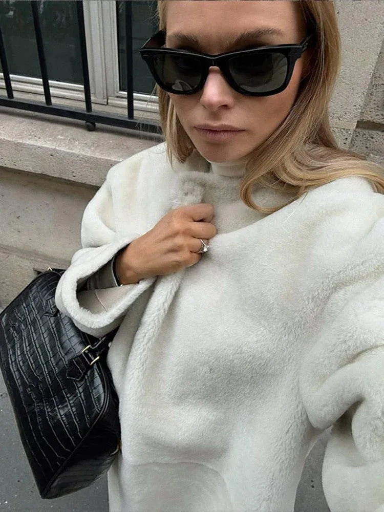Majestic Cream Belted Faux Fur Long Coat - TEVQA