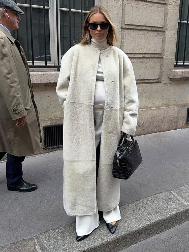 Majestic Cream Belted Faux Fur Long Coat - TEVQA
