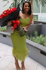 One Shoulder Halter Fur Swing Dress - Tevqa