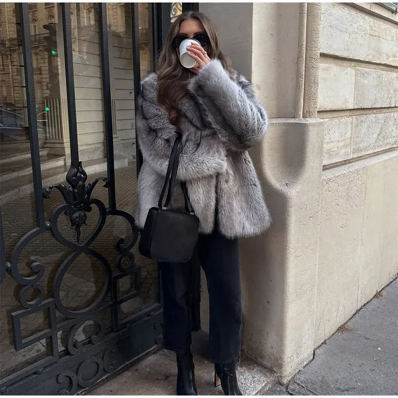 Silver Fox Style Faux Fur Coat - View 8 | TEVQA