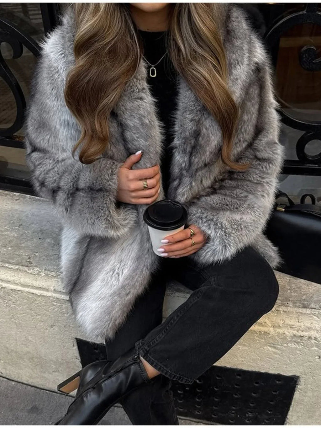 Silver Fox Style Faux Fur Coat - View 6 | TEVQA