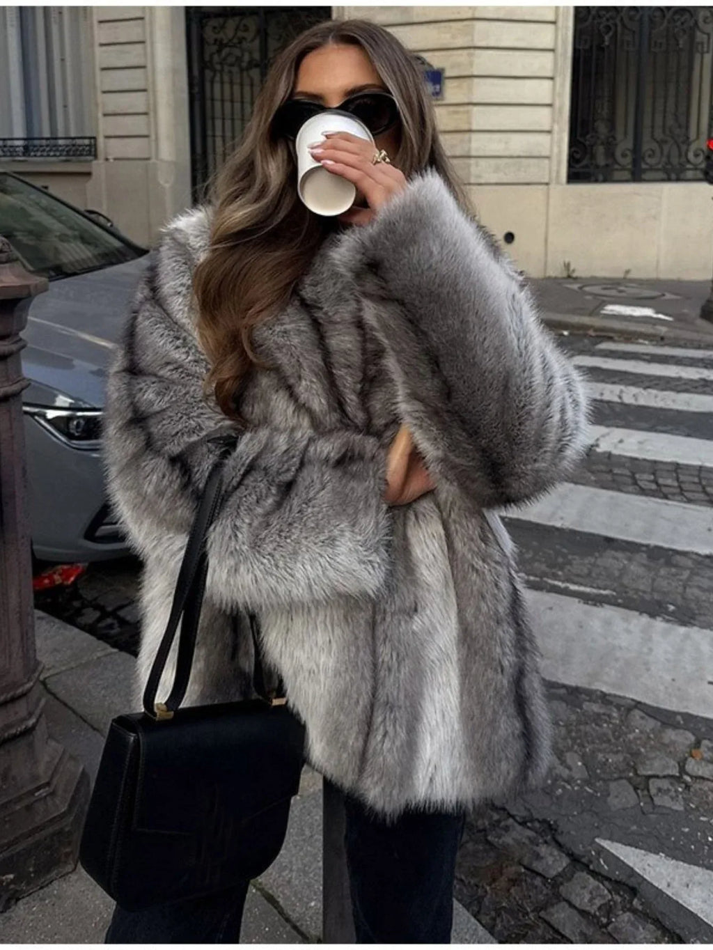 Silver Fox Style Faux Fur Coat - View 7 | TEVQA