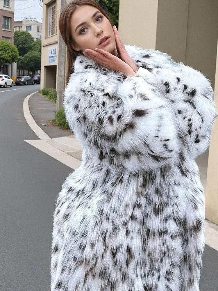Opulent Spotted Faux Fur Maxi Coat - View 10 | TEVQA