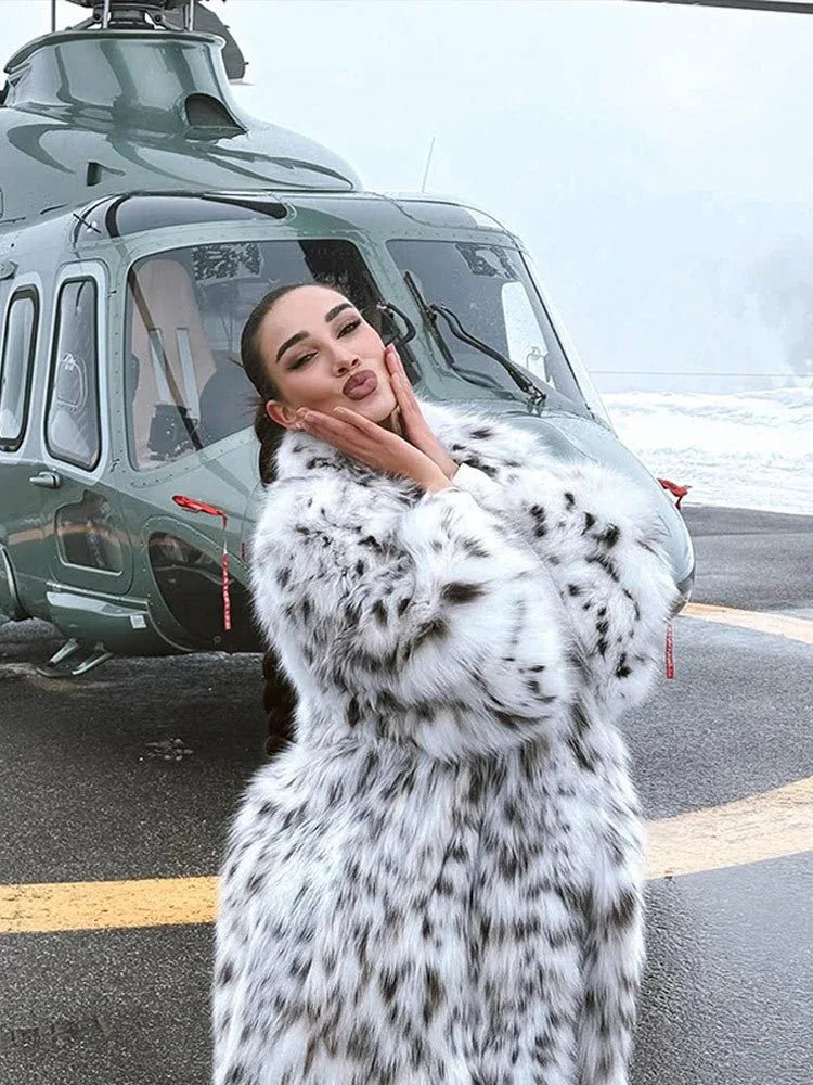 Opulent Spotted Faux Fur Maxi Coat - View 8 | TEVQA