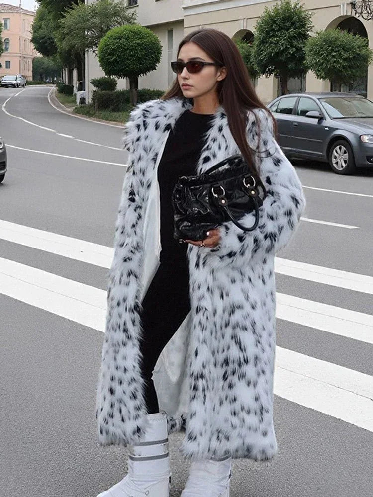 Opulent Spotted Faux Fur Maxi Coat - View 9 | TEVQA