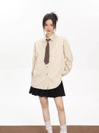 Oversized Vertical Stripe Button-Down Shirt - View 6 | TEVQA