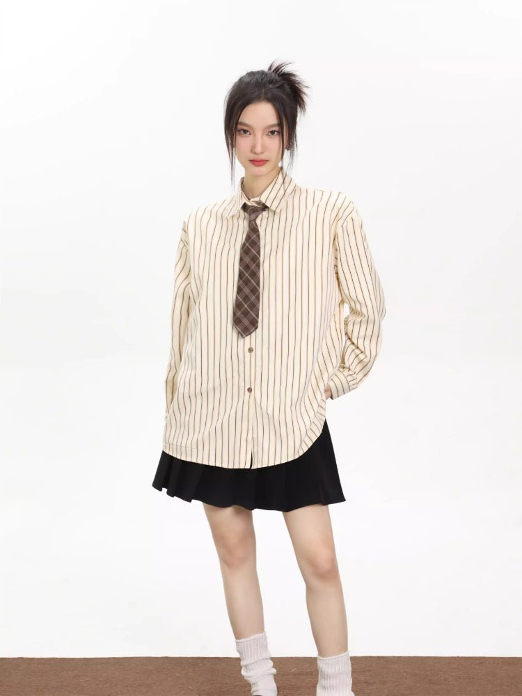 Oversized Vertical Stripe Button-Down Shirt - View 6 | TEVQA