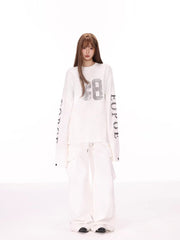 Oversized vintage number graphic long sleeve t-shirt - View 6 | TEVQA