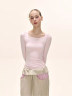 Pale Pink Layered Two-Piece Set Long Sleeve Top - View 6 | TEVQA