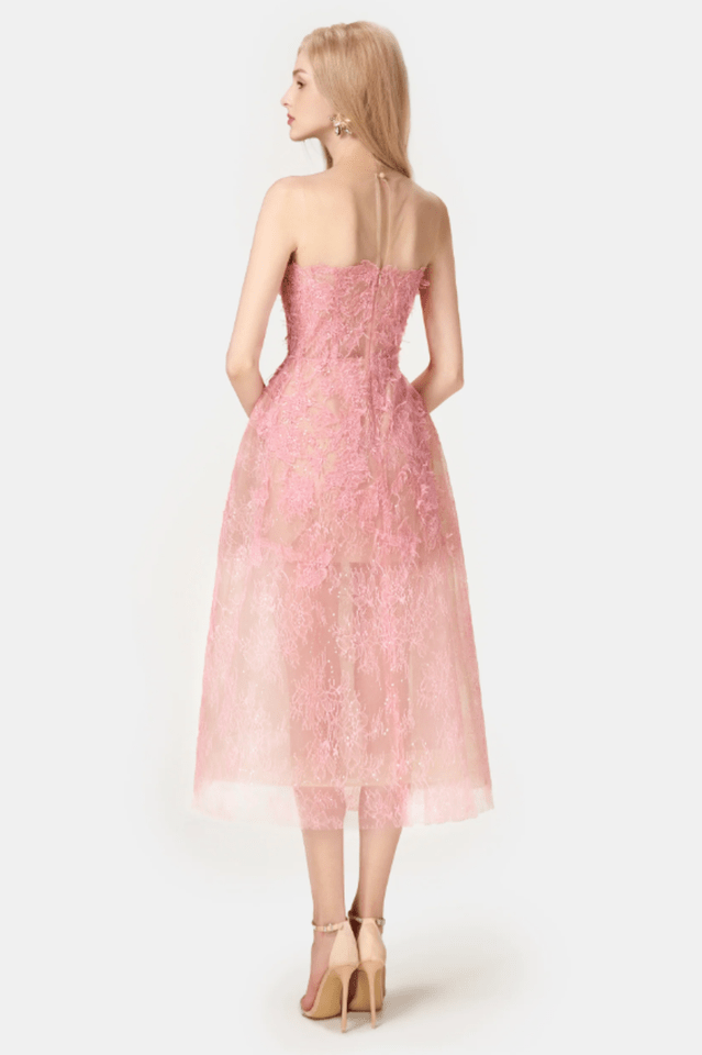 Pink Beaded Lace Dress - Tevqa