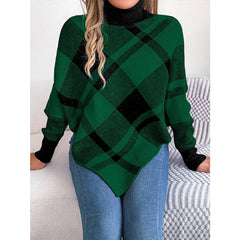 Plaid Turtleneck Batwing Sleeve Sweater Apparel and Accessories