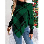 Turtleneck Plaid Poncho Sweater - View 8 | TEVQA