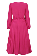 Pleated Belt V - Neck Dress - Tevqa