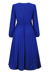 Pleated Belt V - Neck Dress - Tevqa