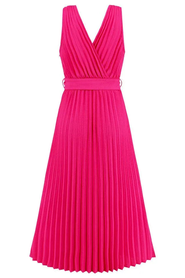 Sleeveless V-Neck Maxi Dress with Belt - View 6 | TEVQA