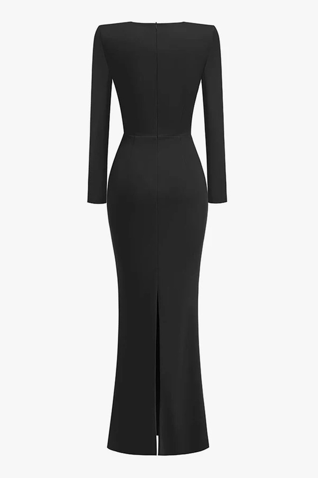 Pleated Sweetheart Bodycon Maxi Dress - Tevqa