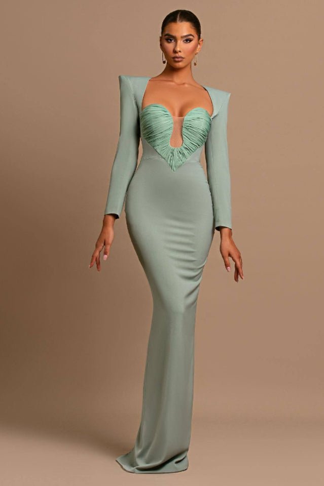 Pleated Sweetheart Bodycon Maxi Dress - Tevqa