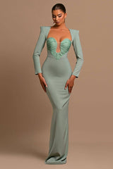 Pleated Sweetheart Bodycon Maxi Dress - Tevqa