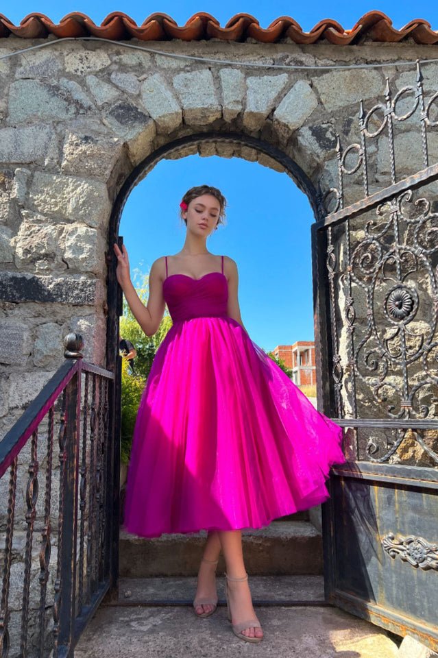 Pleats Spaghetti Straps Midi Dress - Tevqa