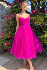 Pleats Spaghetti Straps Midi Dress - Tevqa