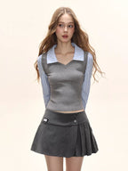 Preppy Fake Two - Piece Knit Contrast Striped Shirt - TEVQA