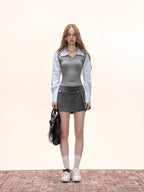 Preppy Fake Two - Piece Knit Contrast Striped Shirt - TEVQA