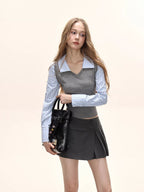 Preppy Fake Two - Piece Knit Contrast Striped Shirt - TEVQA