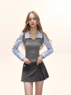 Preppy Fake Two - Piece Knit Contrast Striped Shirt - TEVQA