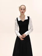 Preppy Fake Two - Piece Knit Contrast Striped Shirt - TEVQA