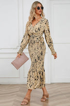 Printed V Neck Smocked Midi Dress - View 21 | TEVQA