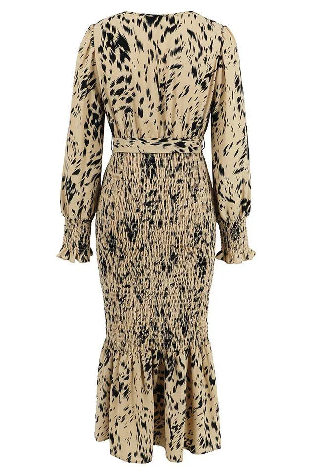 Printed V Neck Smocked Midi Dress - View 25 | TEVQA