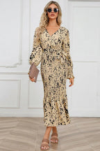 Printed V Neck Smocked Midi Dress - View 19 | TEVQA