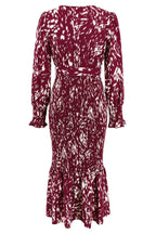 Printed V Neck Smocked Midi Dress - View 18 | TEVQA