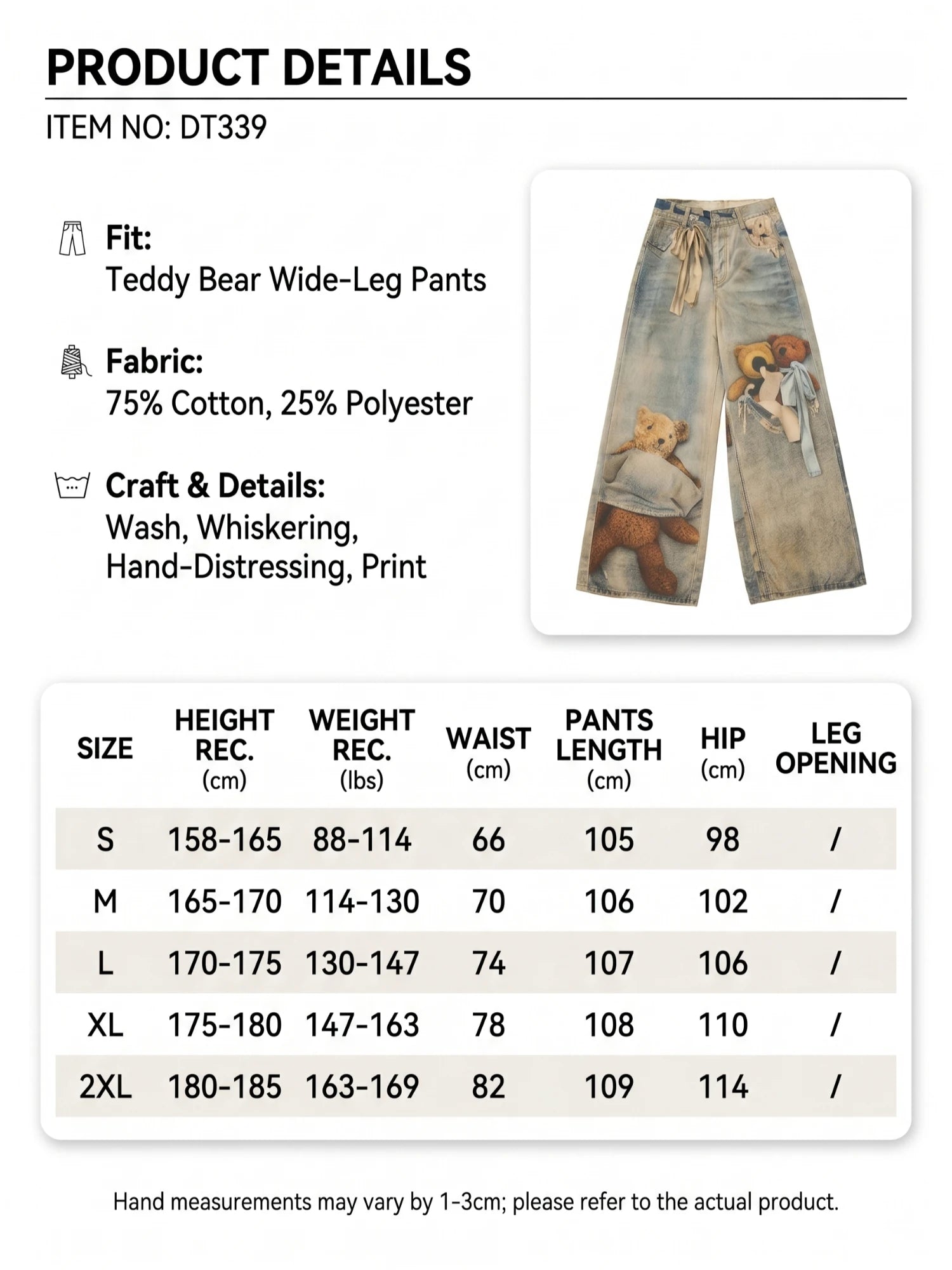 Wide leg distressed jeans with bear print - View 7 | TEVQA