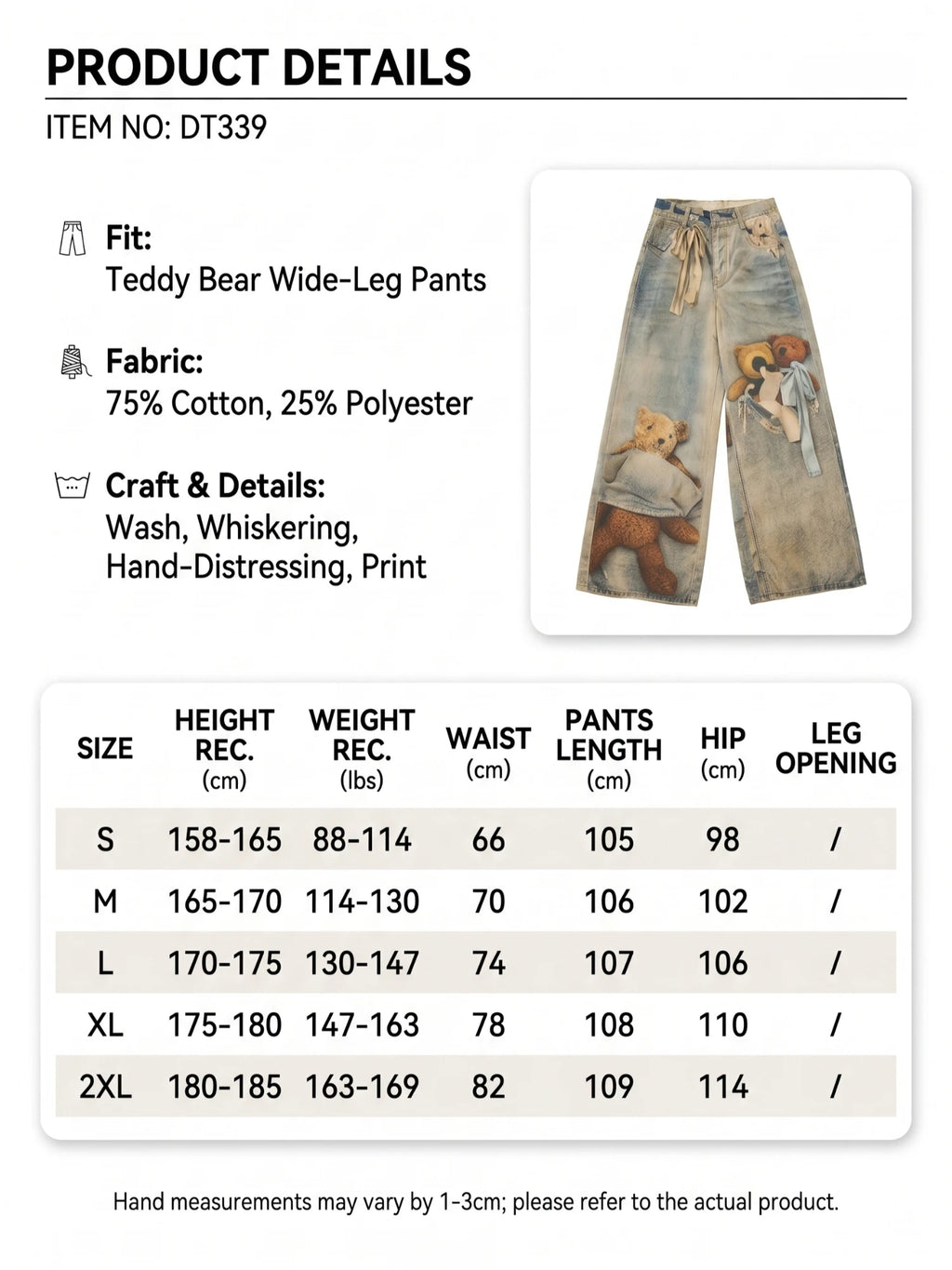 Wide leg distressed jeans with bear print - View 7 | TEVQA
