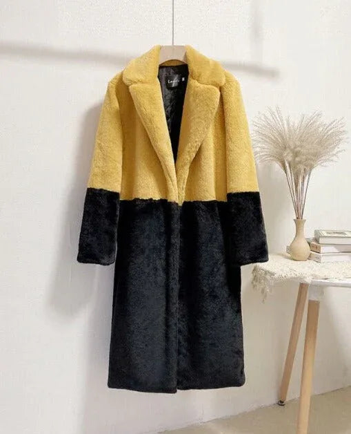 Ella Contrast Colorblock Faux Fur Coat - View 14 | TEVQA