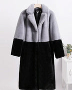 Ella Contrast Colorblock Faux Fur Coat - View 13 | TEVQA