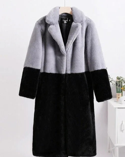 Ella Contrast Colorblock Faux Fur Coat - View 13 | TEVQA