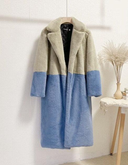 Ella Contrast Colorblock Faux Fur Coat - View 16 | TEVQA