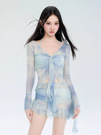 Long sleeve tie dye two piece swimsuit - View 6 | TEVQA