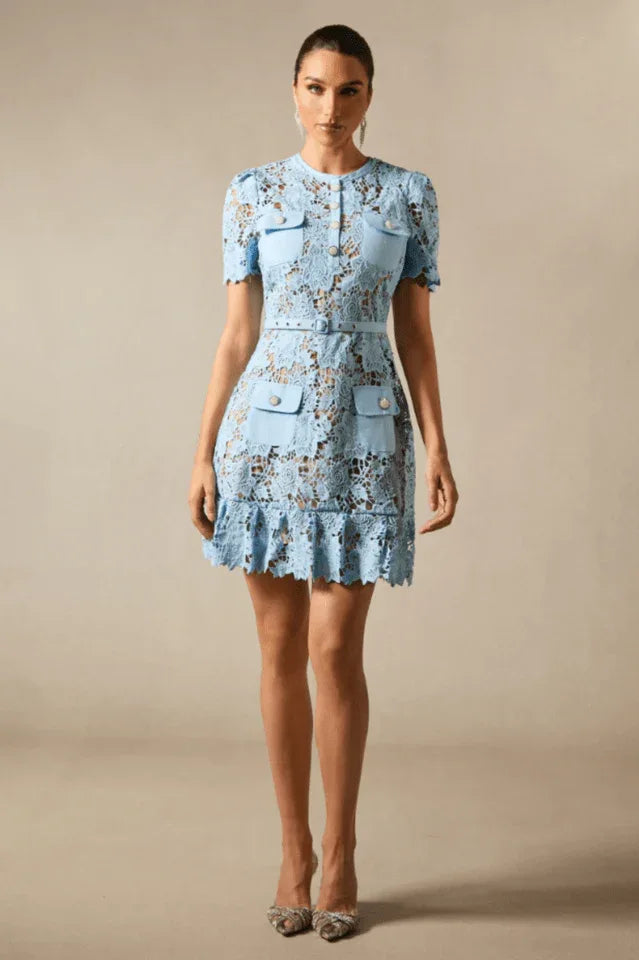 Floral lace mini dress - View 6 | TEVQA