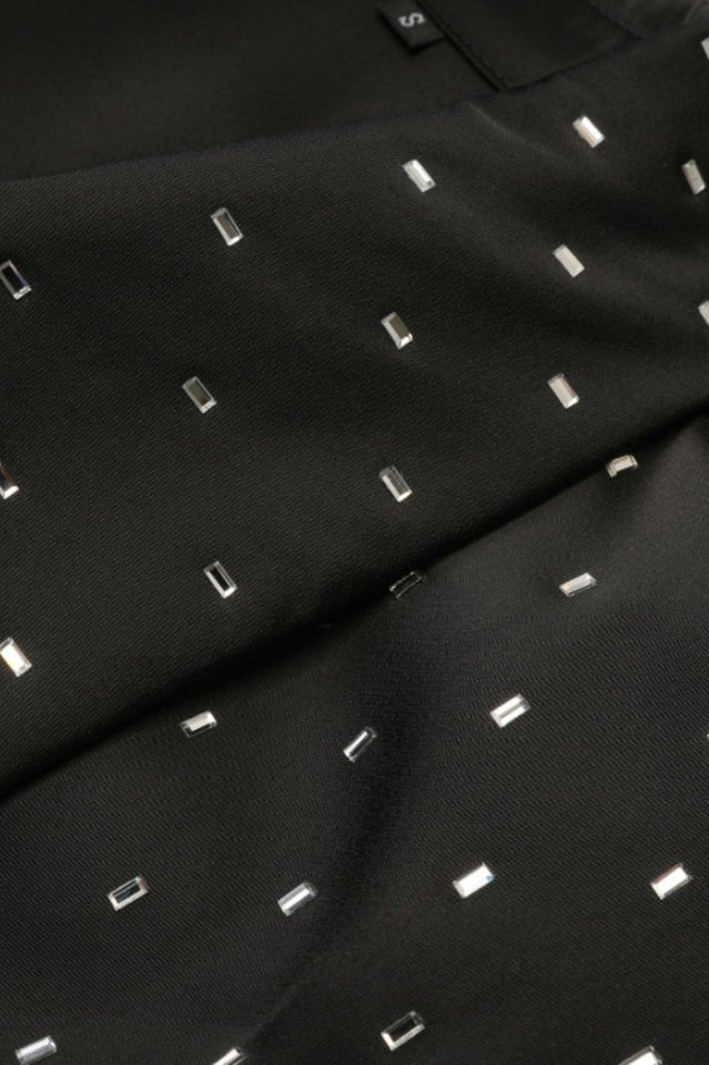 Rhinestone Dotted Collared Belted Midi Dress - Tevqa