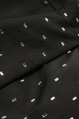 Rhinestone Dotted Collared Belted Midi Dress - Tevqa