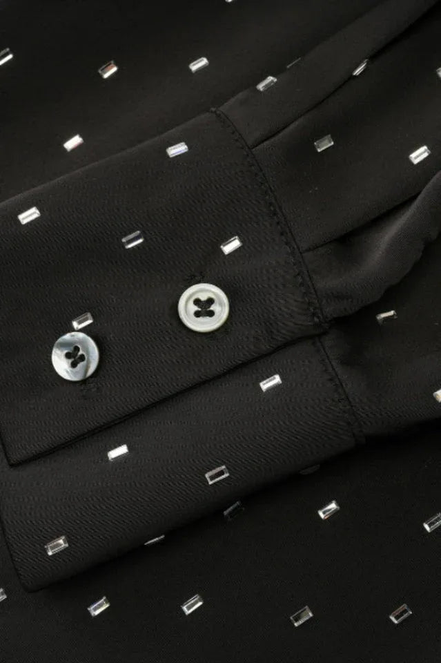 Belted Midi Shirt Dress with Rhinestone Dots - View 11 | TEVQA