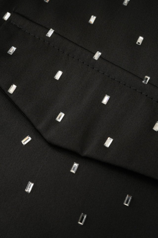 Rhinestone Dotted Collared Belted Midi Dress - Tevqa