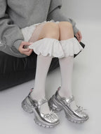 Ruffled Lace Knee High Socks - View 8 | TEVQA