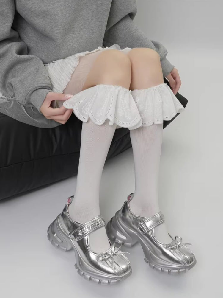 Ruffled Lace Knee High Socks - View 8 | TEVQA