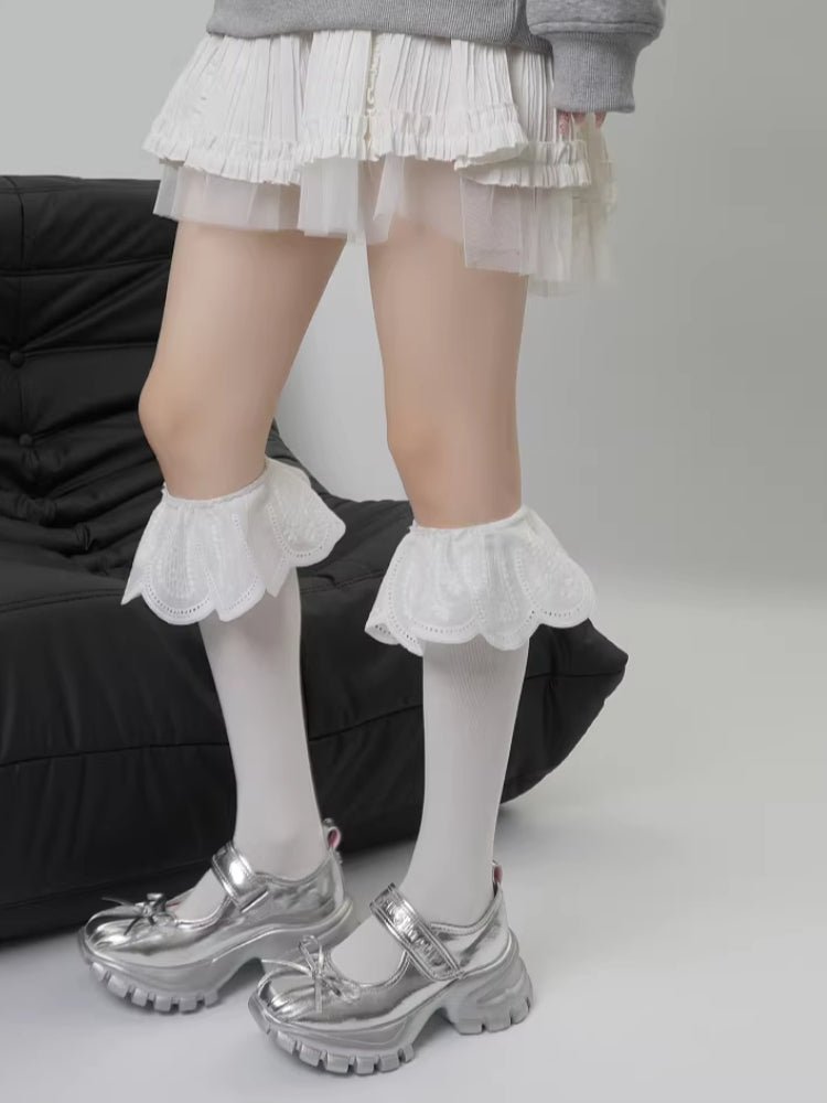 Ruffled Lace Knee High Socks - View 9 | TEVQA